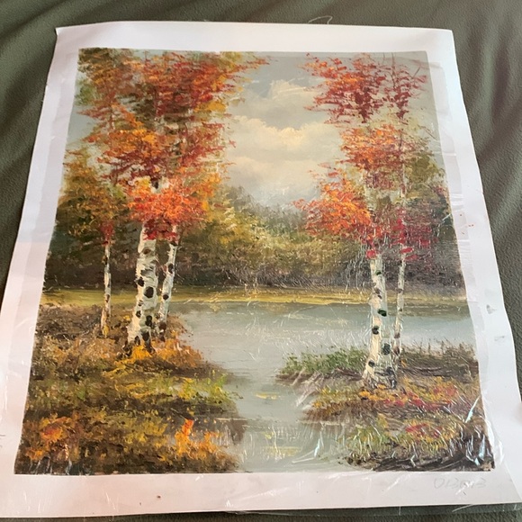 Fall landscape oil painting.  Approx 20” x 23 3/4. Canvas approx 23 1/2” x 27 - Picture 1 of 5